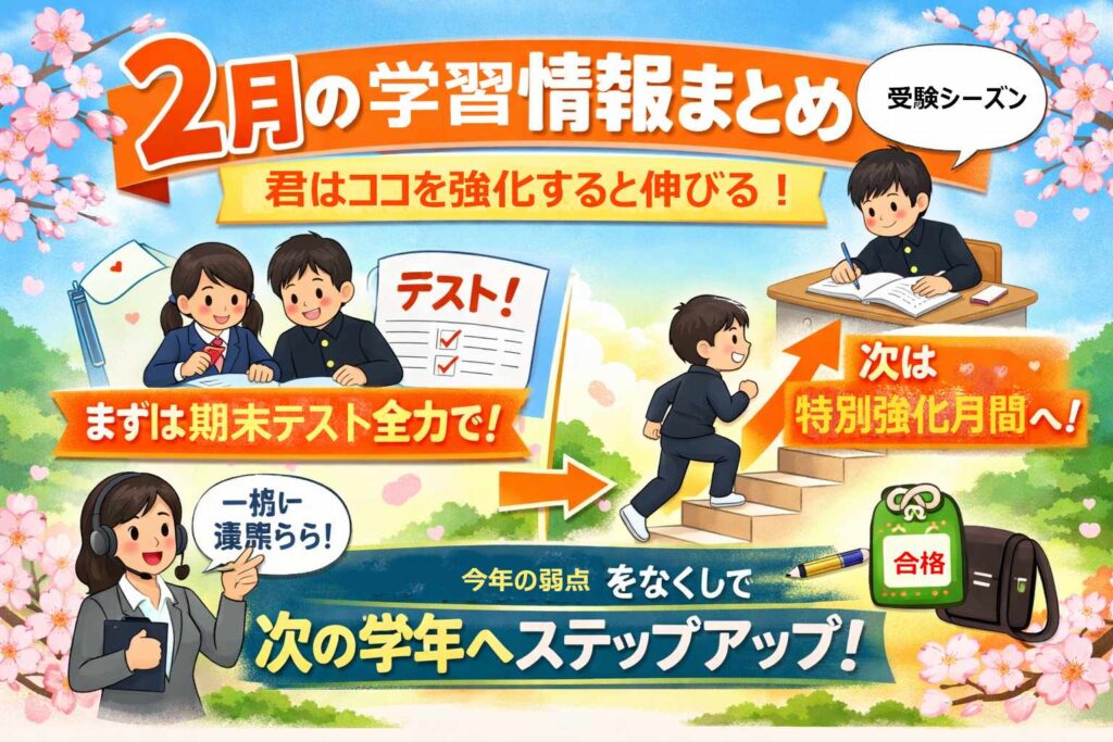 【2026年2月の学習まとめ】学年末テスト→特別強化月間へ！小4〜中3の今月ポイント一覧
