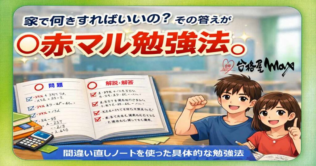 家で何をすればいいの？ その答えが「赤マル勉強法」です